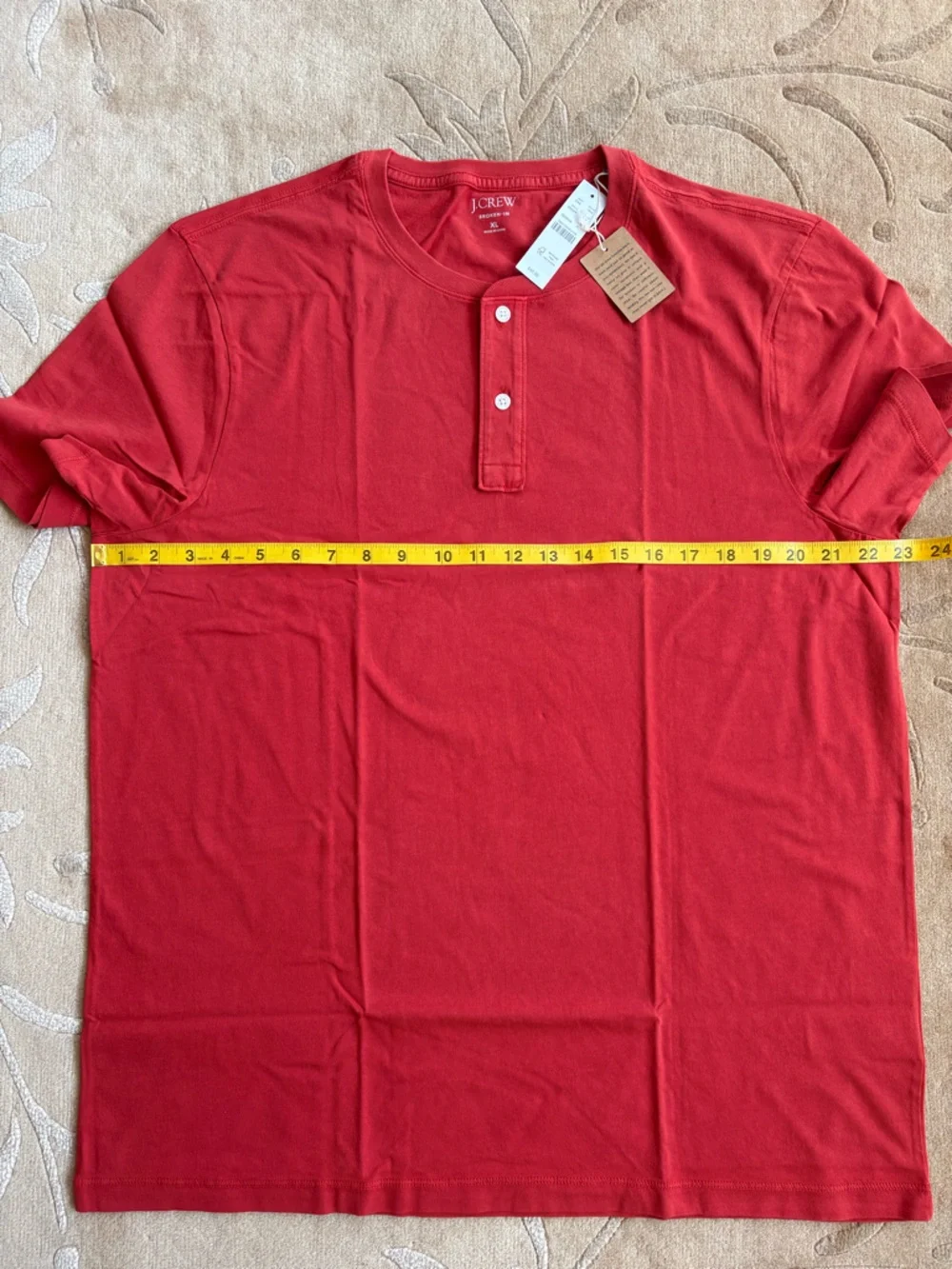 NWT, J. Crew Red Broken In Short-Sleeve Henley, Cotton Jersey, Size XL